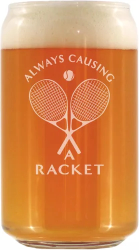 Vista 7 de Custom Causing A Racket – Vaso de cerveza personalizado – Decoración divertida temática de tenis y regalos – Vasos de 16 onzas