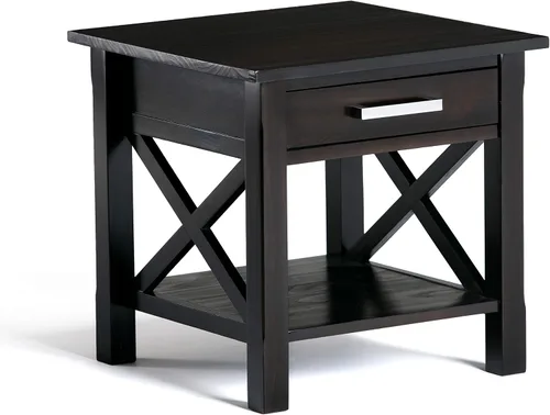 Vista 16 de SIMPLIHOME Kitchener - Mesa auxiliar cuadrada de madera maciza de 21 pulgadas de ancho, color marrón Contemporary accent table with X-design, a