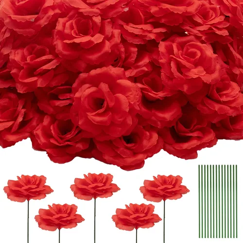 Vista 14 de Eternal Blossom 50 piezas de rosas negras artificiales, flor artificial con tallo, ramo de rosas para decoración, 3 pulgadas de flor falsa de seda