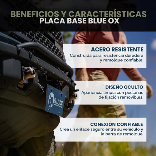Vista 3 de Blue Ox Ascent - Combo de barra de remolque y placa base con extensión de cable eléctrico, cableado EZ Light y freno de remolque plano Patriot