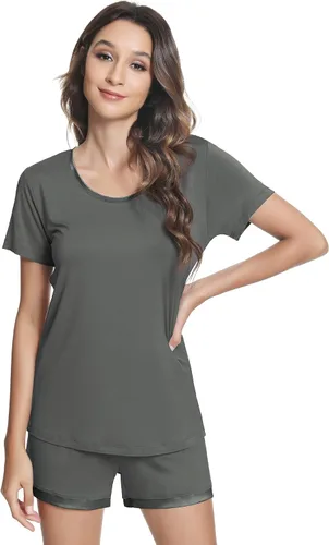 Vista 2 de NACHILA Bamboo Viscose Sleepwear for Women Short Sleeve Crew Neck Pjs Set J-hierro gris