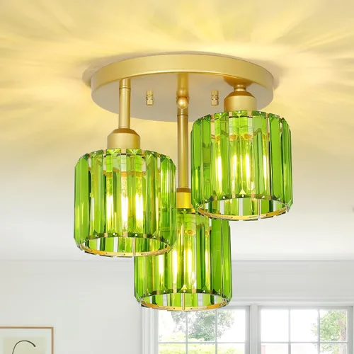 Vista 13 de PAUFUL Lámpara de Techo Semiempotrada, Lámparas de Techo Modernas de Cristal de 3 Luces Cerca del Techo, Lámparas de Cocina Negras con Pantalla