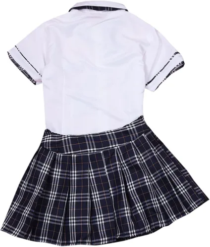 Vista 7 de Haitryli 3 unids uniforme de colegialas para mujer traje de cosplay de manga corta con falda a cuadros y corbata conjunto de trajes