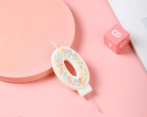 Vista 7 de Vela de Cumpleaños Número 0 Macarrón con Purpurina 3D Número 0 Vela Adorno para Pastel para Cumpleaños Boda Aniversario Fiesta Temática Dulce Pastel