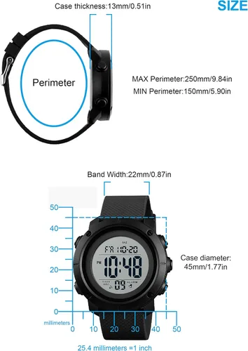 Vista 5 de Reloj digital para niños grandes, resistente al agua, luz trasera militar, reloj para adolescentes 1428, Blazk., Digital