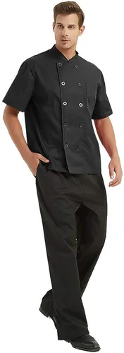 Vista 6 de TOPTIE Chaqueta de chef de manga corta con estampado de transferencia de calor, uniforme personalizado