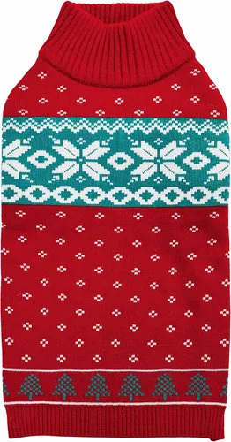 Vista 9 de Blueberry Pet Let It Snow Suéter Clásico Feo de Navidad con Capucha y Diseño de Copos de Nieve para Perro en Rojo y Blanco, Longitud de Espalda 12