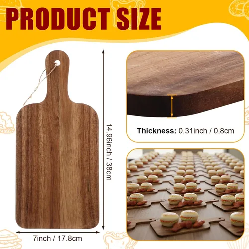Vista 2 de Tanlade 18 tablas de cortar a granel de 15 x 7 pulgadas, tabla de cortar de madera de acacia con mango de madera de charcutería grabado, tablones