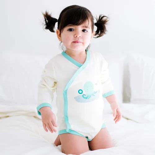 Vista 7 de Babysoy Kimono de algodón orgánico de manga larga Onesie Bodysuit
