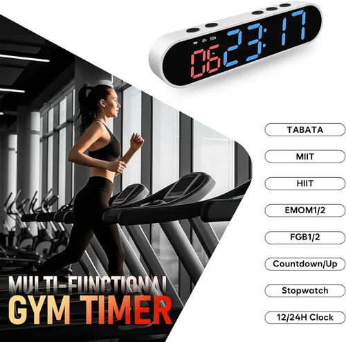 Vista 3 de Dienmern Remote Control Gym Clock Wall with Interval Timer, 9 Custom Modes Countdown Timer UP/Stopwatch, Workout Timer for Home