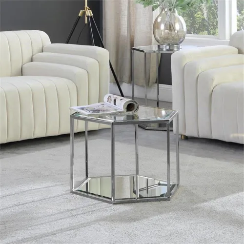 Vista 2 de Meridian Furniture Sei Collection Modern Mesa de centro modular contemporánea de cristal con base de espejo, 1 pieza, cromo