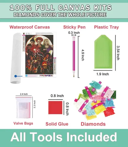 Vista 8 de Kits de pintura de diamantes para adultos, arte de diamantes de imitación, arte de Halloween, lienzo HD para bricolaje, taladro completo 5D