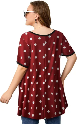 Vista 5 de OVERWORETY Túnicas de manga corta de talla grande para mujer, holgadas, casuales, con vuelo