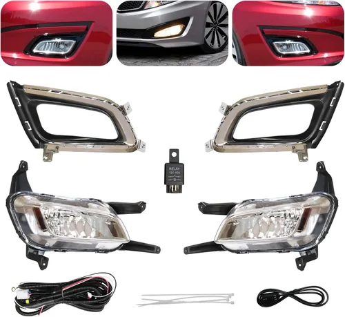 Vista 3 de Para 2014 2015 Kia Optima luces antiniebla halógenas w/biseles izquierdo+lado derecho 1 par carcasa cromada lente transparente