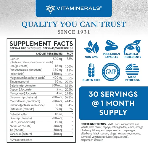 Vista 3 de Vitaminerals 16 fórmula mineral integral polimeral, 90 cápsulas vegetales