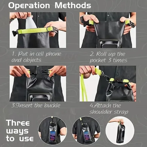 Vista 8 de Bolsa impermeable 2 en 1 para acampar al aire libre, playa, bolsa a prueba de arena, mochila impermeable para teléfono celular, accesorios