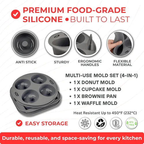 Vista 3 de EM Juego de horneado de 4 piezas de forros de silicona para freidora de aire para pasteles, donas, gofres y brownies - Moldes de silicona