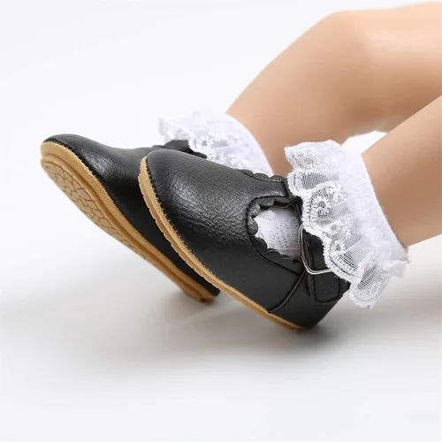 Vista 3 de myppgg Zapatos planos Mary Jane para bebé niña, con lazo brillante, vestido de princesa, zapatos de cuna antideslizantes para niños pequeños que
