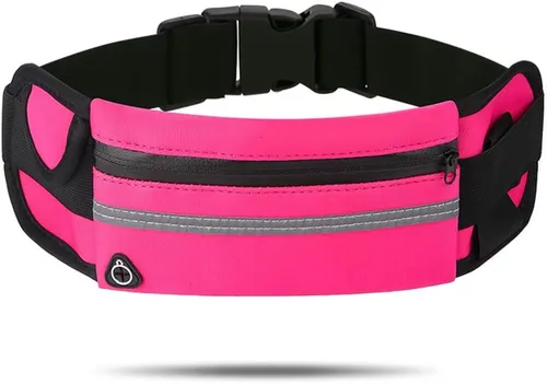 Vista 8 de Riñonera de cinturón para correr,Riñonera resistente al agua,Bolsa ajustable para correr, Negro -, Sencillo Rojo rosa