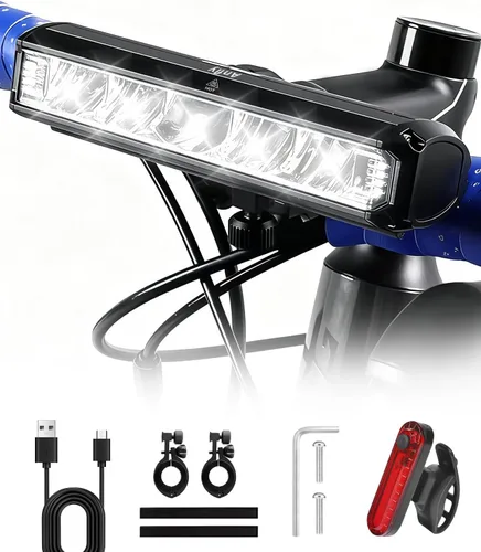 Vista 8 de Super Bright LED Bike Lights – USB-C Rechargeable, IPX5 Waterproof Bicycle Headlight, Daytime Running Light, Multi-Mode MTB & Off-Road Cycling