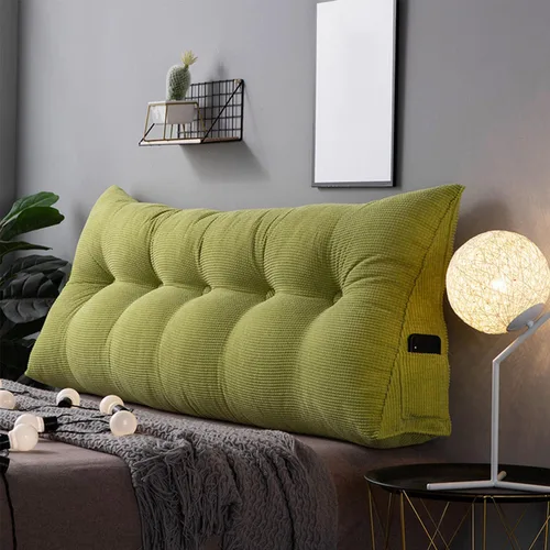 Vista 9 de Almohada triangular de cuña, respaldo de cabecera de vellón, cojín grande para reposo en cama, almohadas de lectura, almohada de apoyo de Azul