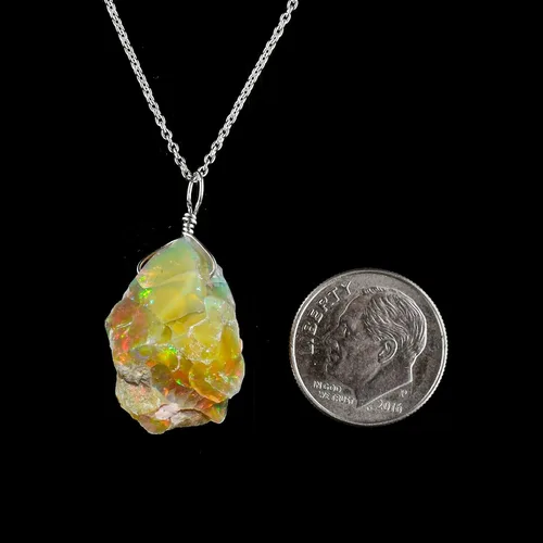 Vista 30 de Collar delicado de plata con piedra áspera de ópalo