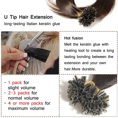 Vista 270 de SEGO Extensiones de cabello humano con micro cuentas, extensiones de cabello humano con micro bucle, lacio, natural, fusión fría, 1.76 oz/paquete