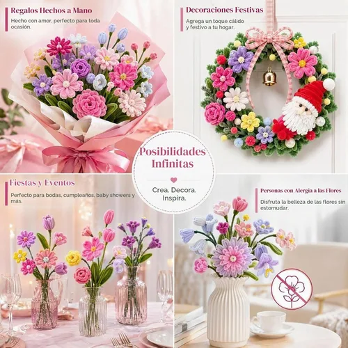 Vista 7 de Kit de flores de limpiador de tuberías rosas de 976 piezas, tallos Color rosa