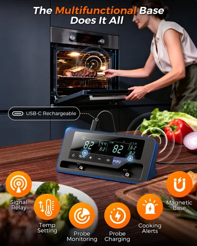 Vista 6 de [Usado] 2025 AI Termómetro de Carne Inalámbrico, Termómetro de Carne Inteligente Bluetooth Digital, ±0.5°F de Alta Precisión, Sonda de Temperatura