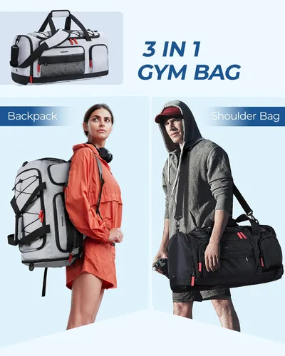 Vista 2 de BAGSMART Sports - Bolsa de viaje para gimnasio, bolsa de lona impermeable para hombres y mujeres, bolsa de entrenamiento de fin de semana, Gris