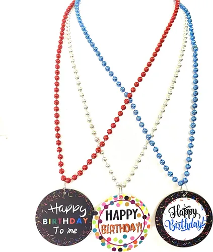 Vista 4 de Collares coloridos de medallón de feliz cumpleaños (12 unidades)