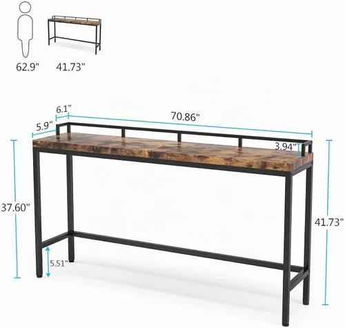 Vista 2 de Tribesigns Mesa de sofá extra larga de 70.9 pulgadas, mesa consola estrecha detrás del sofá, mesa de entrada industrial rústica para sala de estar