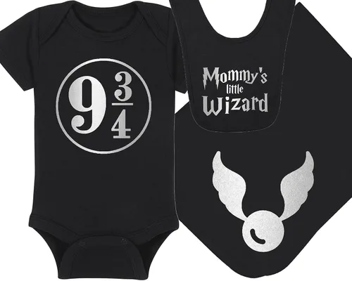 Vista 62 de Sombrero de bebé Wizard - Chosen One (tela negra - diseño dorado)