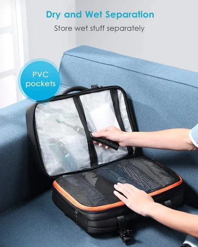Vista 5 de HOMIEE - Mochila de viaje expandible de 40 L, compatible con laptop de 15.6 pulgadas con puerto de carga USB para fines de semana de negocios, bolsa