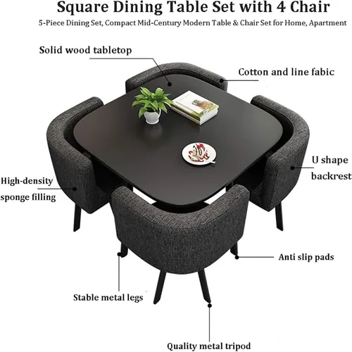 Vista 2 de Juego de mesa de comedor cuadrada con sillas, mesa de cocina compacta y 4 sillas, mesa de conferencias moderna con sillas, mesa de recepción