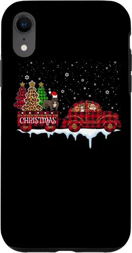 Vista 8 de Funda para iPhone 15 Pit Bull Dog Christmas Red Plaid Truck Santa Christmas Tree