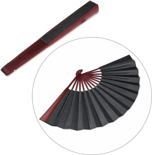 Vista 4 de ZUMAHA Minimalist Black Hand Fan, Chinese Classical Style Folding Fan for PerformanceDanceFightingWeddingChurchParty