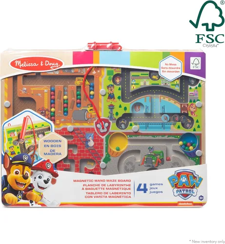 Vista 4 de Melissa & Doug PAW Patrol - Tablero de laberinto magnético de madera 4 en 1 con varita, certificado FSC