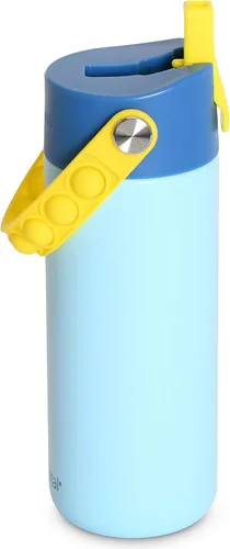 Vista 25 de Elemental Botella de agua aislada para niños, botella de agua de acero inoxidable con tapa de popote y asa Pop-it, botellas de agua a prueba