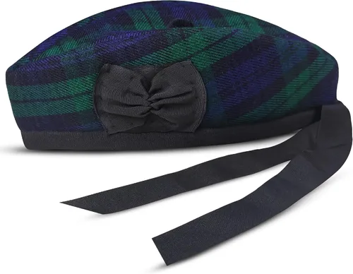 Vista 20 de Gorra Glengarry - Sombrero escocés tradicional, 100% lana, lana acrílica tartán, accesorios para kilts/gaitas, cinta de algodón de poliéster Negro