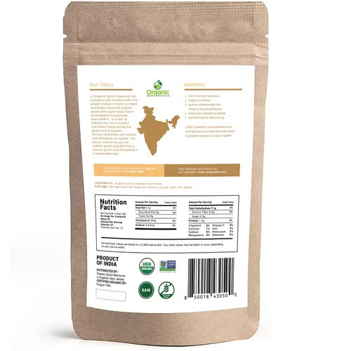 Vista 3 de SHOPOSR - Ajo en polvo orgánico 8 onzas (7.97 oz) Producto de la India 100% crudo y natural Bolsa de papel kraft resellable por SHOPOSR
