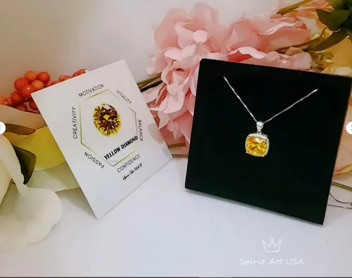 Vista 6 de Collar de diamantes amarillos creados cuadrados grandes - Colgante de diamante de moissanita amarilla de 5 quilates de plata esterlina de 18