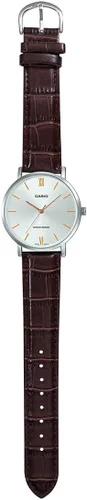Vista 5 de Casio MTP-VT01L-7B2 - Reloj analógico para hombre con esfera plateada y correa de piel marrón