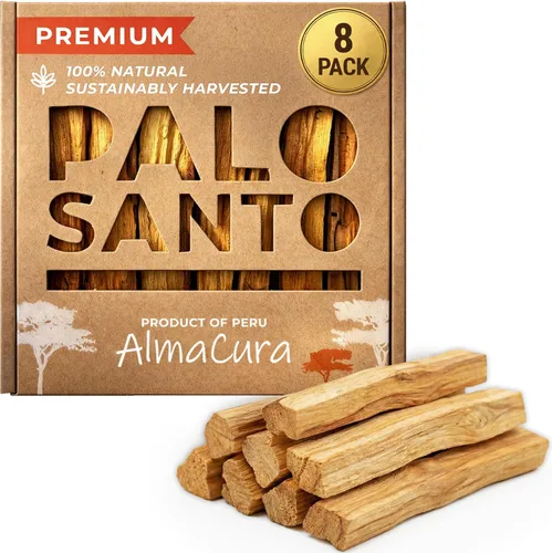 Vista 8 de Barra de incienso Almacura Palo Santo Premium (20), incienso para sahumado de alta resina, madera pura de palo santo certificada de Perú. Cosecha
