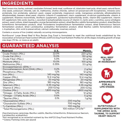 Vista 6 de NutriSource Alimento seco para perros de raza grande, carne de res y arroz, 26 libras Apoyo digestivo probiótico y prebiótico, piel y pelaje