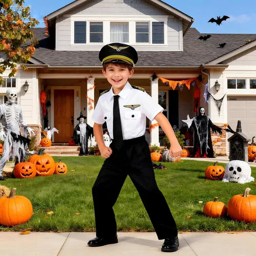 Vista 6 de Disfraz de piloto de aerolínea para niños, uniforme de capitán de aerolínea para Halloween, día de carrera, regalo de cumpleaños