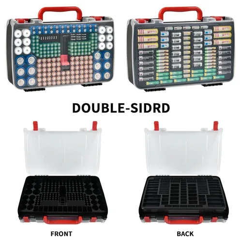 Vista 2 de Estuche Organizador de Almacenamiento de Baterías con Probador, Caja Portabaterias de Doble Cara para 269 Contenedores Caddy AA AAA AAAA 3A 4A 9V C