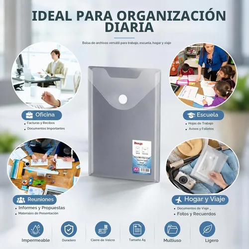 Vista 6 de CYEAH 48 Pack Plastic Envelopes, 7 X 10" Clear Reusable Waterproof File Folder with Snap Button, A5 Clear Envelopes for School and Office Supplies