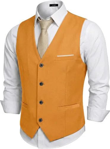 Vista 6 de Chaleco de traje de negocios para hombre, chaqueta ajustada, chalecos de traje casual Beige