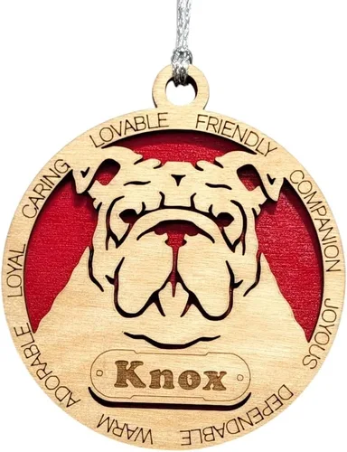 Vista 209 de Adorno de Navidad personalizado para perro Cavalier King Charles Spaniel, redondo de 3 pulgadas, madera cortada con láser de 2 capas, nombre y texto